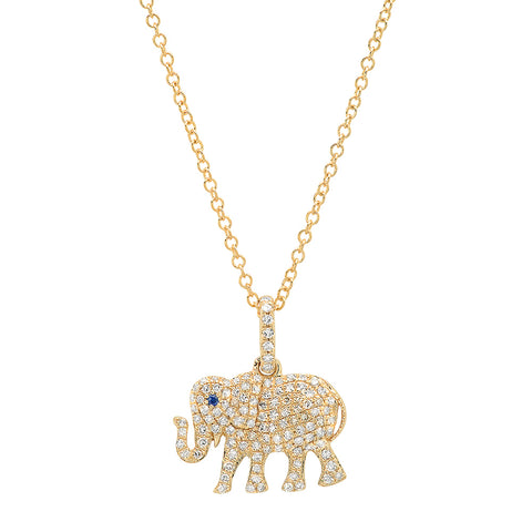 14K solid yellow gold diamond sapphire elephant pendant necklace Sachi fine jewelry