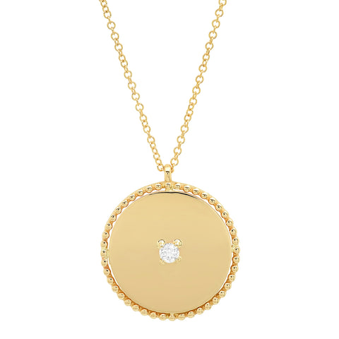 14K gold disc pendant diamond stud long necklace sachi jewelry