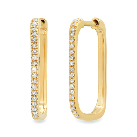 14K gold diamond rectangle long huggies sachi jewelry