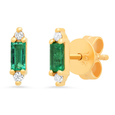 14K gold Art Deco emerald diamond studs Sachi jewelry trendy
