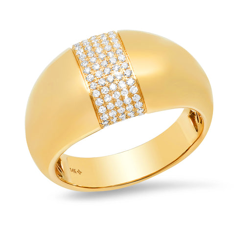 14K solid gold domed pave diamond ring