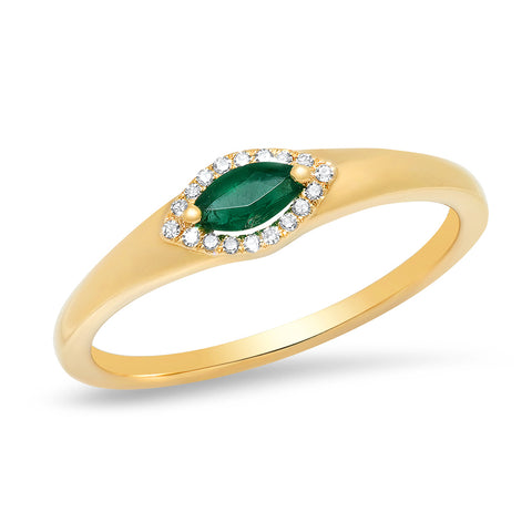 14K gold marquise emerald diamond Art Deco band Sachi jewelry