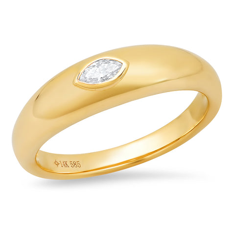 Domed Gold Ring With Marquise Diamond