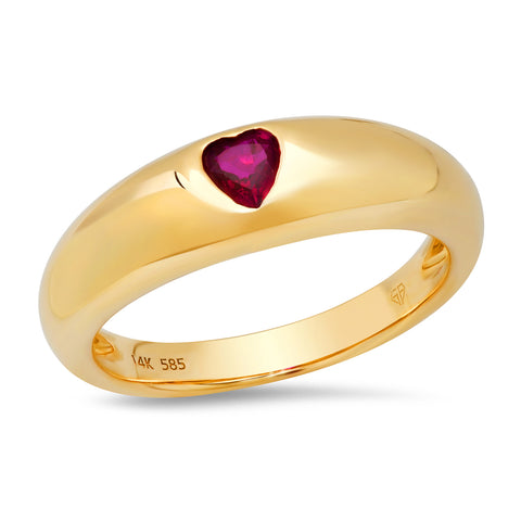 14K Yellow Gold Sachi Domed Ruby Heart Band chunky colored gemstone