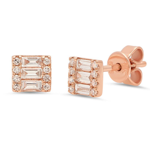 dainty square baguette diamond studs 14K rose gold sachi jewelry