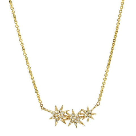 delicate triple starburst diamond necklace 14K yellow gold sachi jewelry