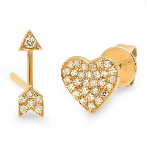 heart arrow studs earrings diamond 14K yellow gold sachi jewelry