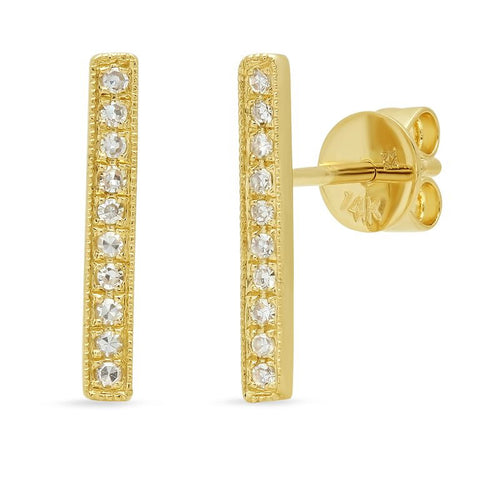 dainty classic delicate long bar diamond studs 14K yellow gold sachi jewelry 