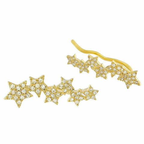 five star diamond ear crawlers earrings 14K yellow gold sachi jewelry