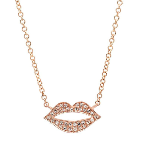 dainty delicate lips diamond necklace 14K rose gold sachi jewelry