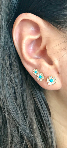 turquoise diamond studs earrings 14K gold sachi jewelry