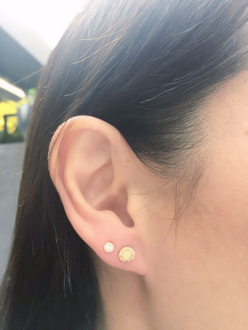 delicate opal round diamond studs earrings 14K gold sachi jewelry