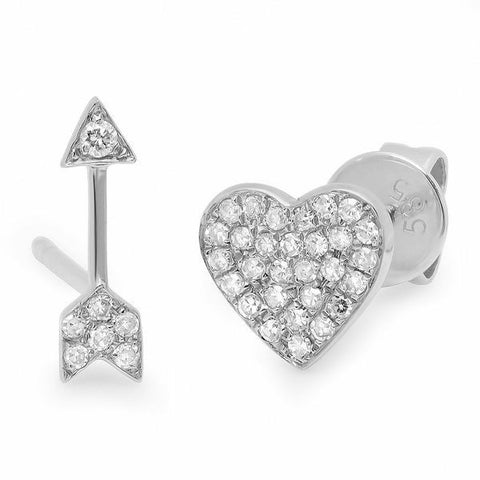 heart arrow studs earrings diamond 14K white gold sachi jewelry