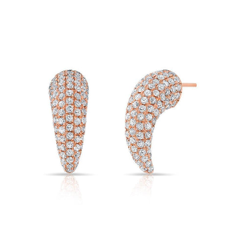 Mini Claw Pave Diamond Earrings 14K Rose Gold