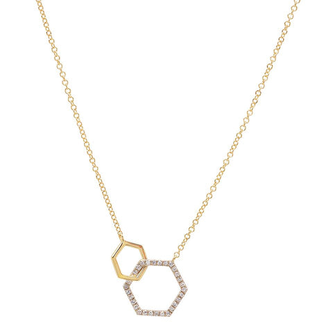 Sachi Hex architectural Linking Diamond Necklace 14K yellow gold sachi jewelry