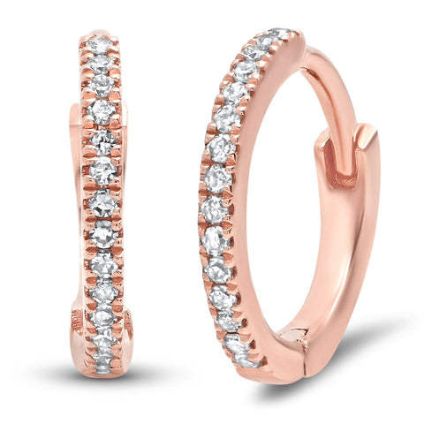 mini classic diamond huggies earrings 14K rose gold sachi fine jewelry classic