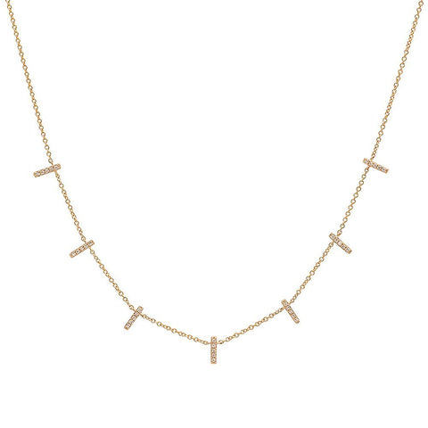 dainty delicate mini multi bar diamond necklace 14K rose gold sachi jewelry