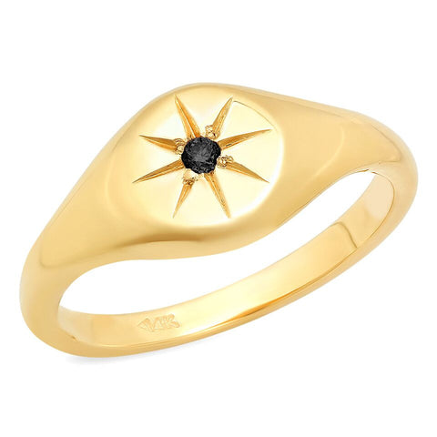 star pinky black diamond signet ring 14K yellow gold sachi jewelry