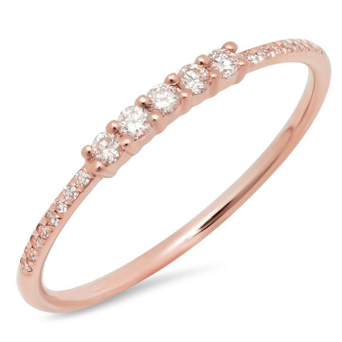 5 diamond prong ring 14K rose gold delicate dainty sachi fine jewelry