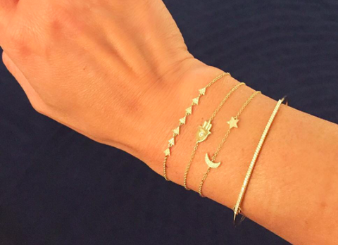 delicate dainty moon star diamond bracelet 14K gold sachi jewelry