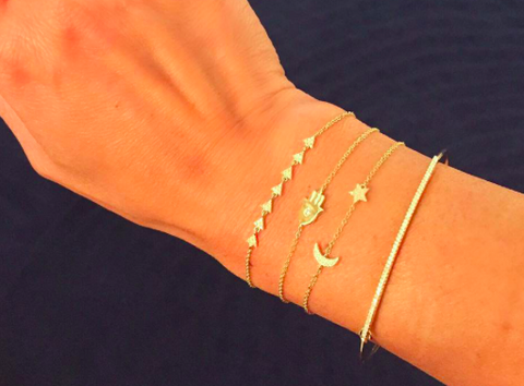 delicate dainty mini triangle train diamond bracelet 14K gold sachi jewelry