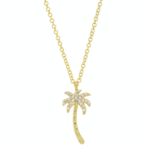 14K gold necklace sachi jewelry diamond palm tree pendant 