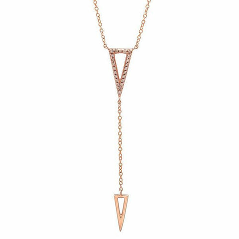 delicate triangle diamond lariat necklace 14K rose gold sachi jewelry