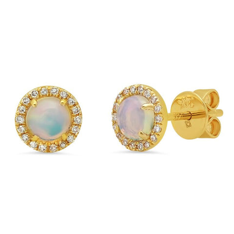 delicate opal round diamond studs earrings 14K yellow gold sachi jewelry