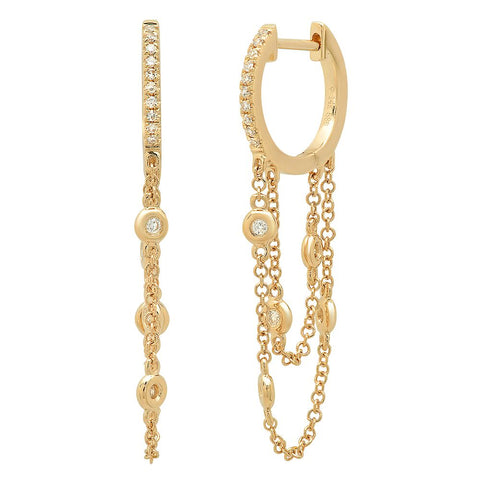 14K gold double chain diamond bezel loop earring sachi fine jewelry luxurious