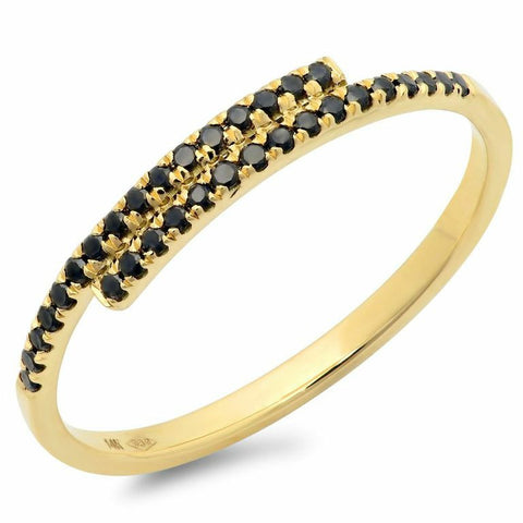 east west black stacking spiral diamond ring 14K yellow gold sachi jewelry