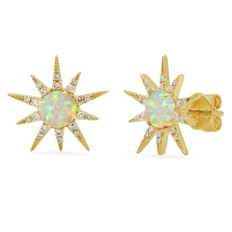 opal sunburst diamond earrings 14K yellow gold sachi jewelry