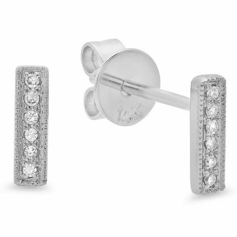 delicate dainty mini bar diamond studs earrings 14K white gold sachi jewelry