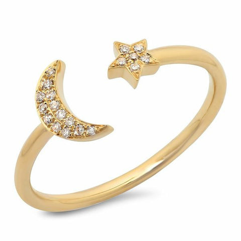 moon star diamond ring 14K yellow gold sachi jewelry