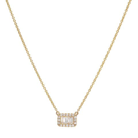 east west baguette diamond micro pave necklace 14K yellow gold sachi jewelry