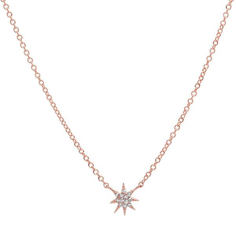 delicate dainty mini starburst diamond necklace 14K rose gold sachi jewelry