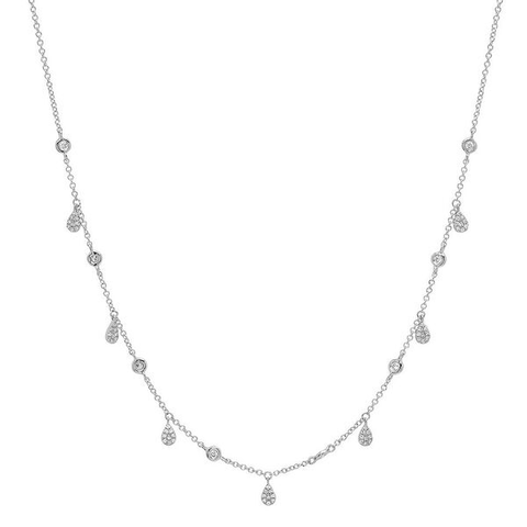 delicate pave pear drop diamond shaker necklace 14K white gold sachi jewelry
