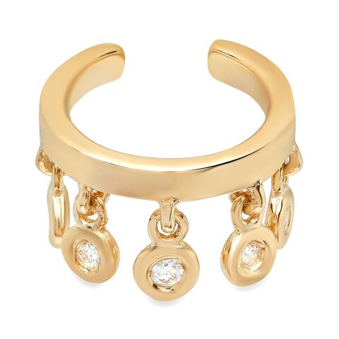 bezel diamond dangling cuff earring 14K yellow gold sachi jewelry