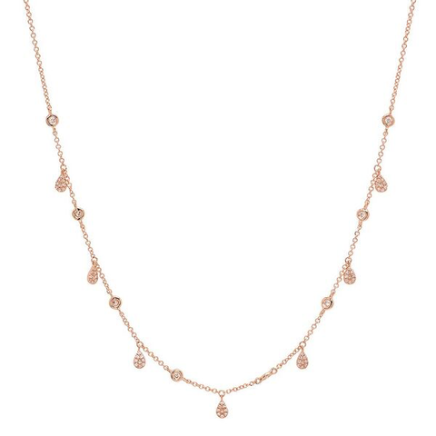 delicate pave pear drop diamond shaker necklace 14K rose gold sachi jewelry