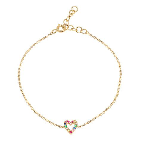 rainbow heart outline delicate bracelet 14K yellow gold sachi jewelry