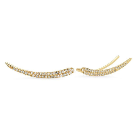 double row curve crawler diamond earrings 14K yellow gold jewelry