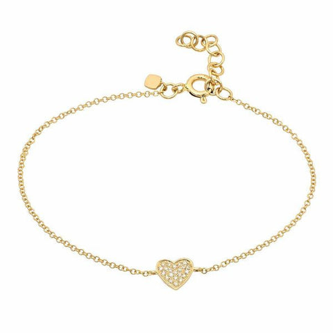 delicate dainty pave heart diamond bracelet 14K yellow gold sachi jewelry