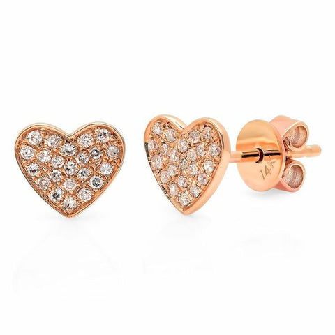 heart diamond studs sweet earrings 14K rose gold sachi jewelry 