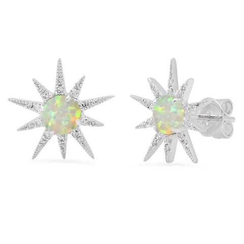 opal sunburst diamond earrings 14K white gold sachi jewelry