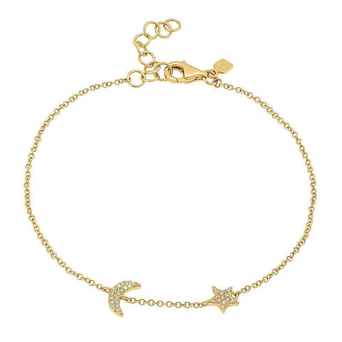 delicate dainty moon star diamond bracelet 14K yellow gold sachi jewelry
