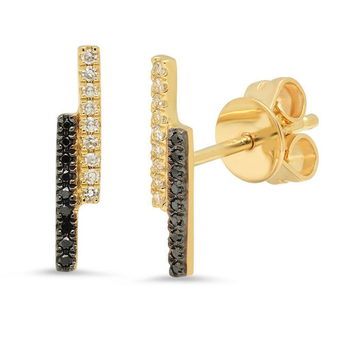 double bar white and black diamond studs earrings 14K yellow gold sachi jewelry