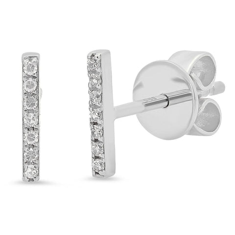 delicate dainty micro mini bar diamond studs earrings 14K white gold sachi jewelry