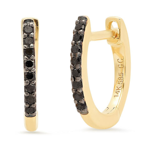 black diamond huggies hoops delicate dainty edgy  sachi jewelry earrings 14k gold