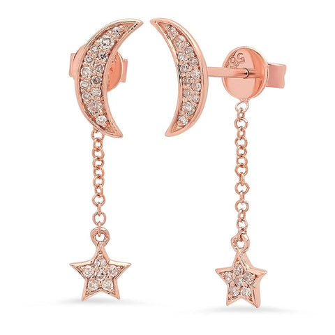 dainty moon star dangle earrings jamie chung 14K rose gold sachi fine jewelry