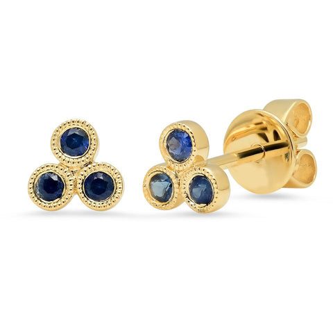 sapphire trio bezel studs earrings 14K yellow gold sachi jewelry