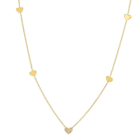 14K solid gold Sachi Fine Jewelry Pave Diamond Heart Necklace with Heart Accents 14K Yellow Gold